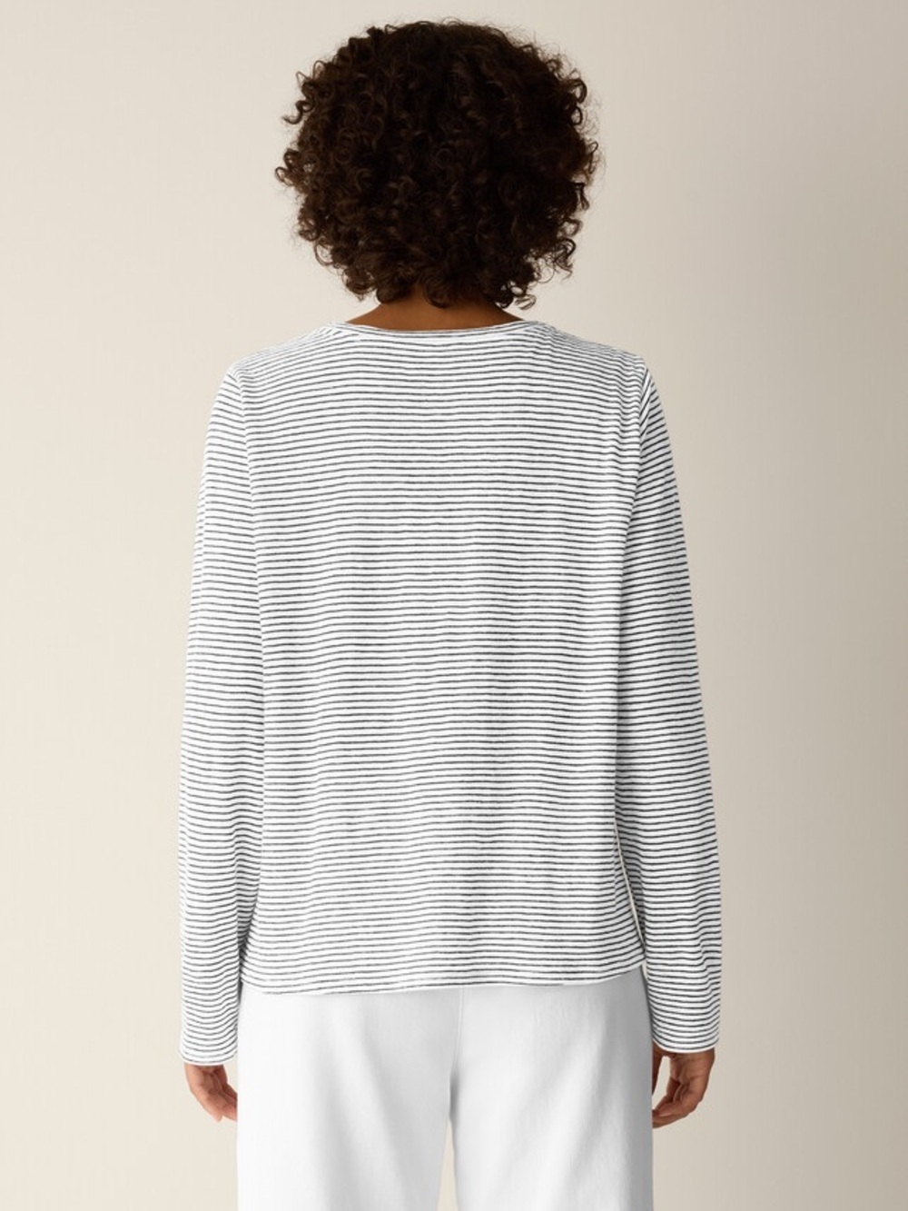 Classic Striped Long-Sleeve Crewneck Top - White & Black